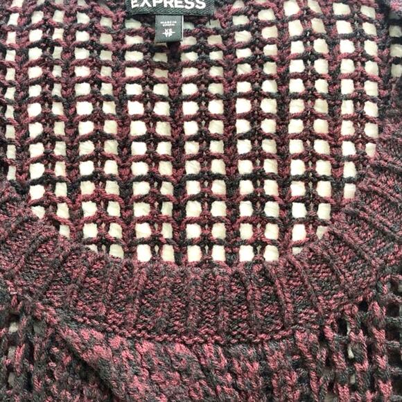 Express Loose Weave Pullover Sweater Maroon Black Cable Knit Scoop Neck - Picture 11 of 16